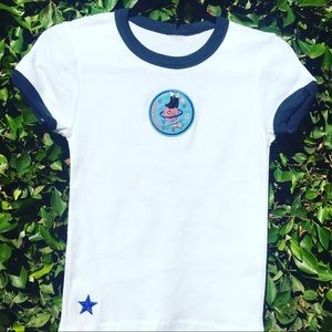 Vintage White Blue Ringer Tee